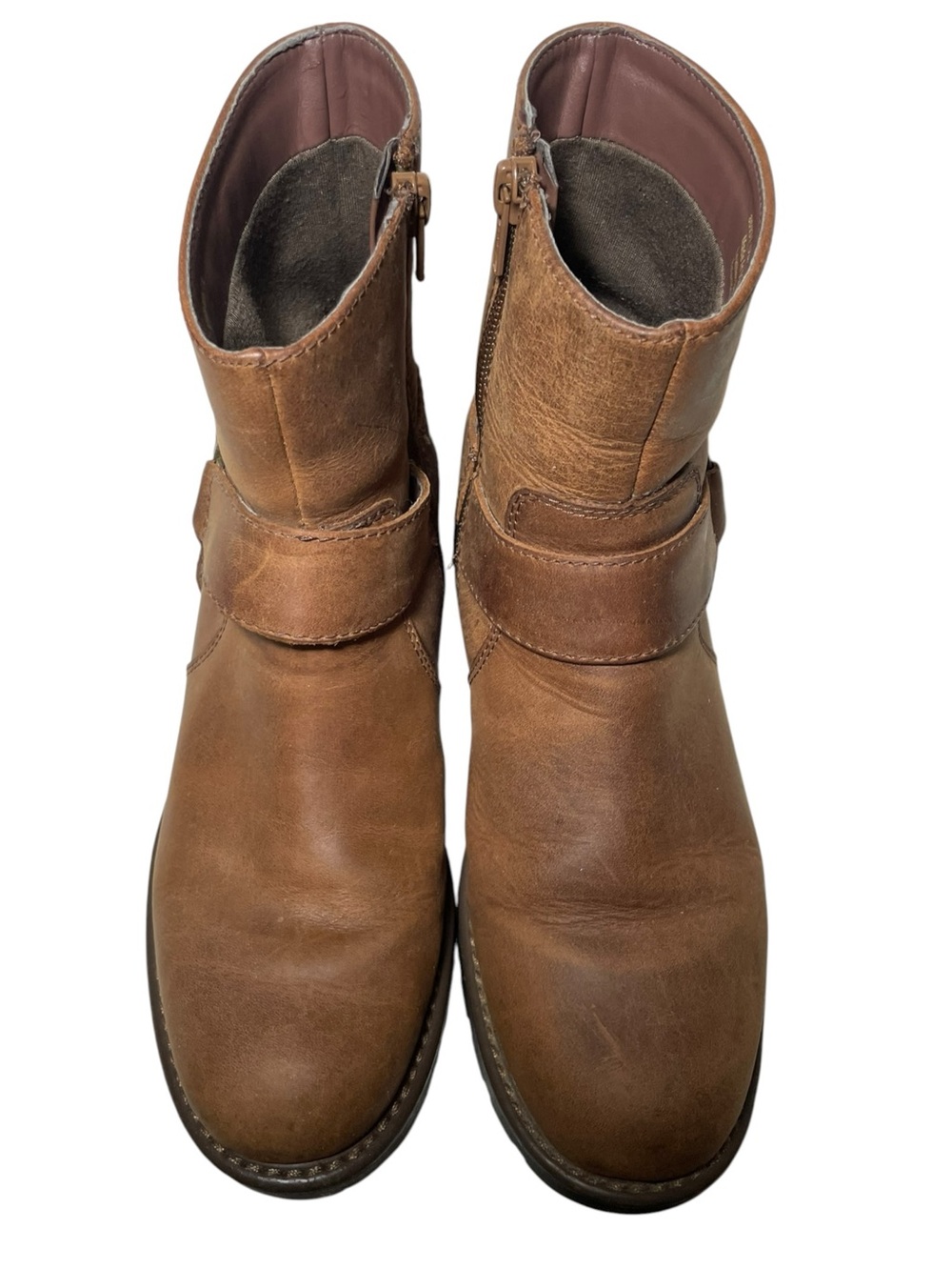 Clarks Womens Cognac Brown Leather Zip Ankle Harness Buckle Boots Women Size 7.5